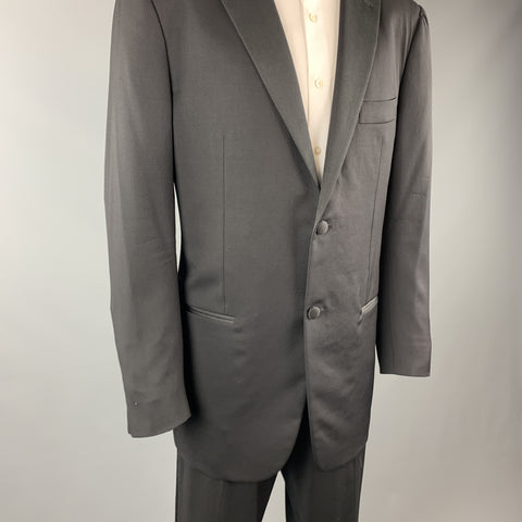 ISAIA 44 Black Solid Lana Wool 38 x 34 Notch Lapel Tuxedo