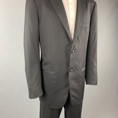 ISAIA 44 Black Solid Lana Wool 38 x 34 Notch Lapel Tuxedo