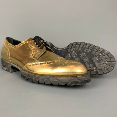 DOLCE & GABBANA Size 11 Gold Metallic Leather Lace Up Shoes