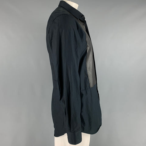 NEIL BARRETT Size L Black Mixed Fabrics Cotton Button Up Long Sleeve Shirt