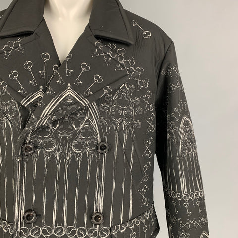 DOLCE & GABBANA Fall 2014 Norman Kings Size 38 Black Wool Silk Catheral Print Parka Heavy Coat