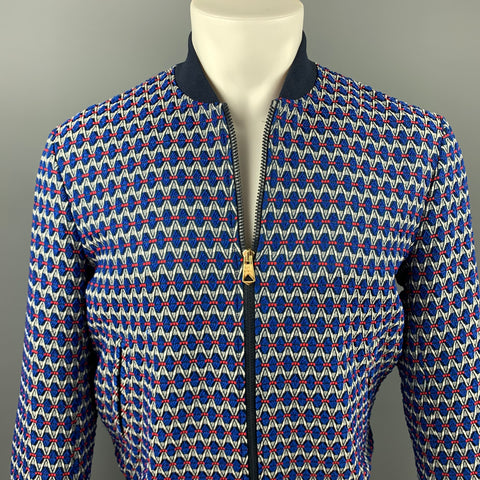 PAUL SMITH Size M Blue & Grey Geometric Polyester Blend Zip Up Jacket