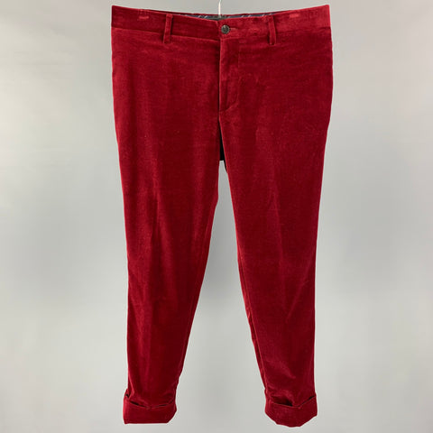 ETRO Taille 32 Pantalon de smoking coupe slim en coton velours noir bordeaux