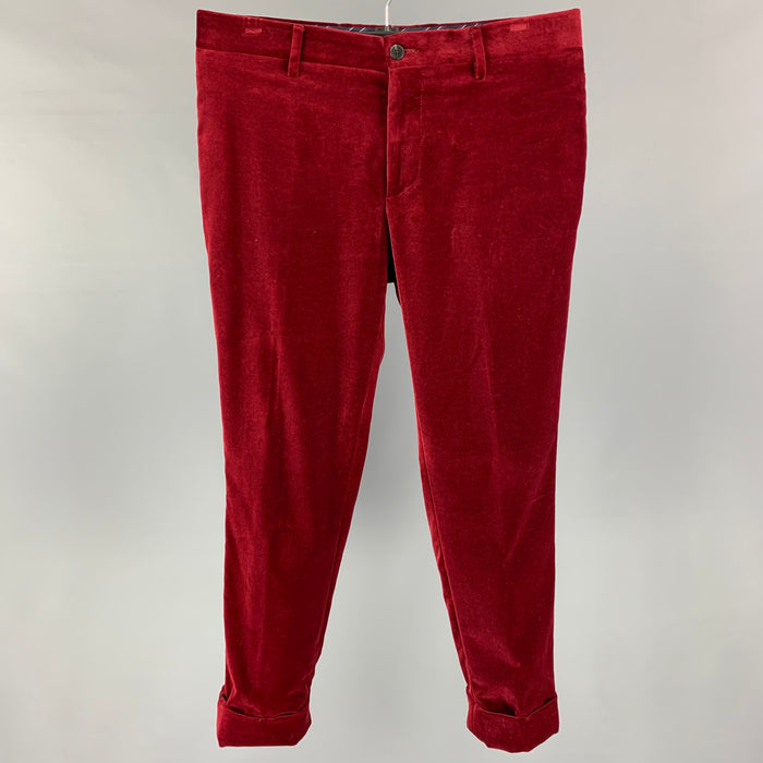 ETRO Size 32 Burgundy Black Velvet Cotton Slim Fit Tuxedo Dress Pants