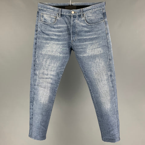 CALVIN KLEIN Size 32 Light Blue Washed Cotton Polyester Slim Jeans