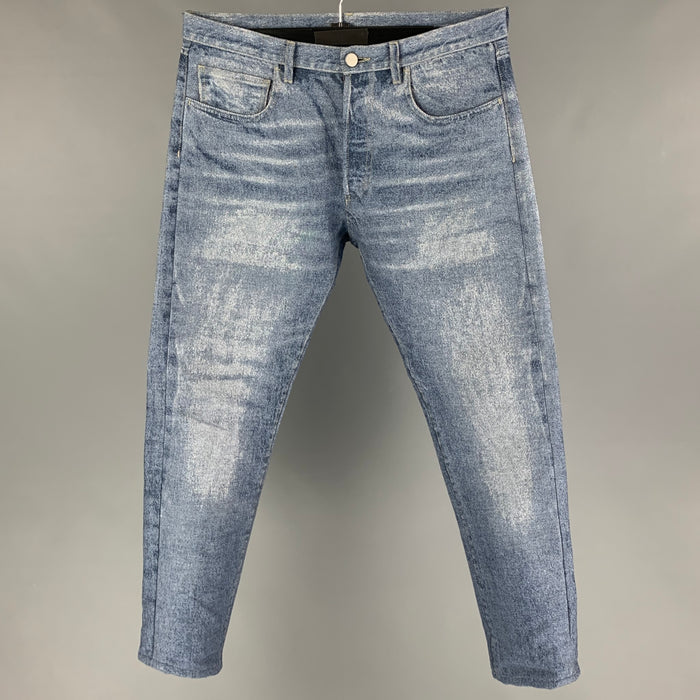 CALVIN KLEIN Size 32 Light Blue Washed Cotton Polyester Slim Jeans