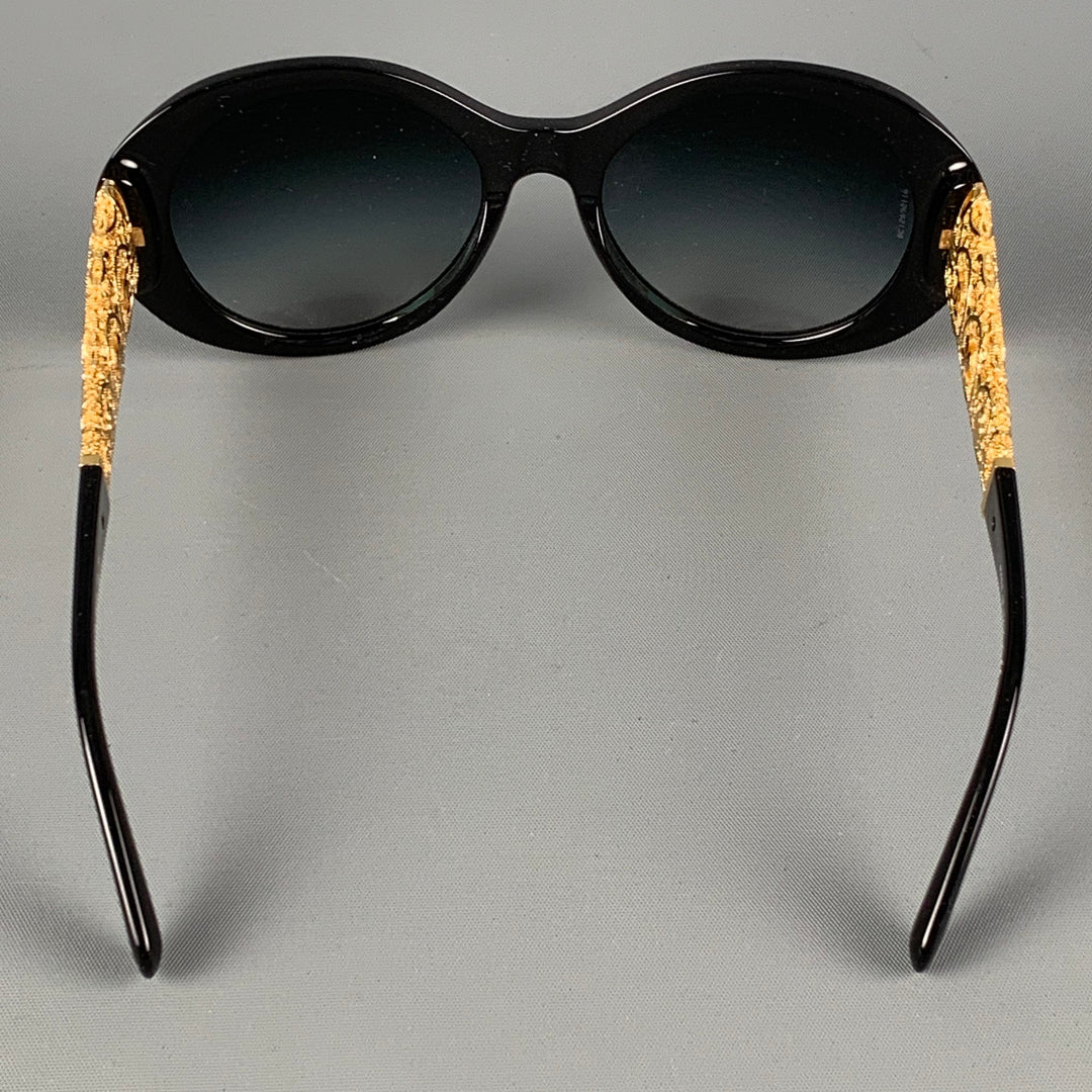 CHANEL Black Gold Metallic Acetate Camellia Bijou Sunglasses