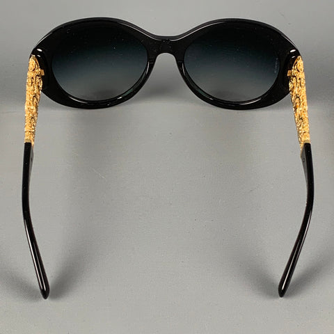 CHANEL Black Gold Metallic Acetate Camellia Bijou Sunglasses
