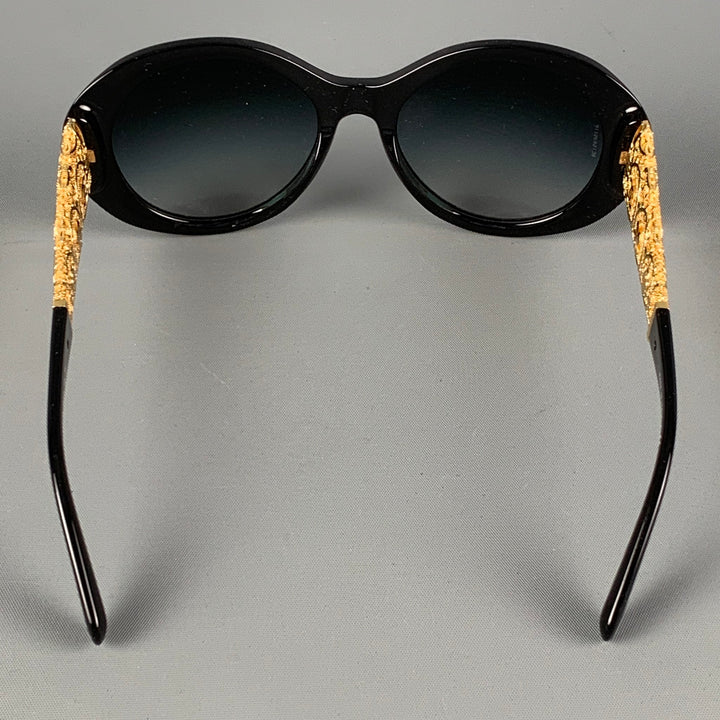CHANEL Black Gold Metallic Acetate Camellia Bijou Sunglasses