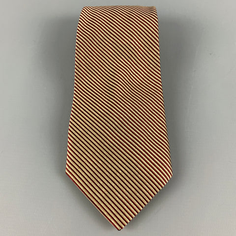 FENDI Burgundy Gold Diagonal Stripe Silk Tie