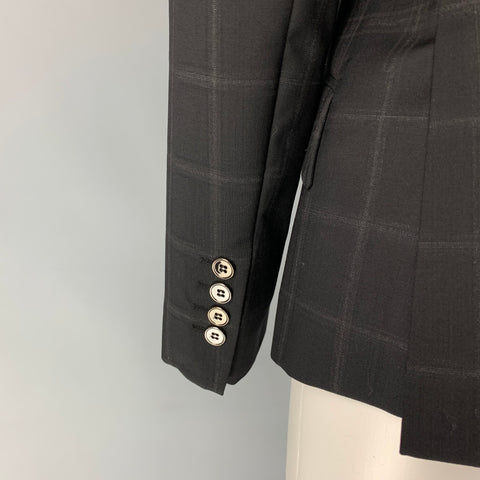 DOLCE & GABBANA Size 6 Black & Charcoal Windowpane Wool Jacket Blazer