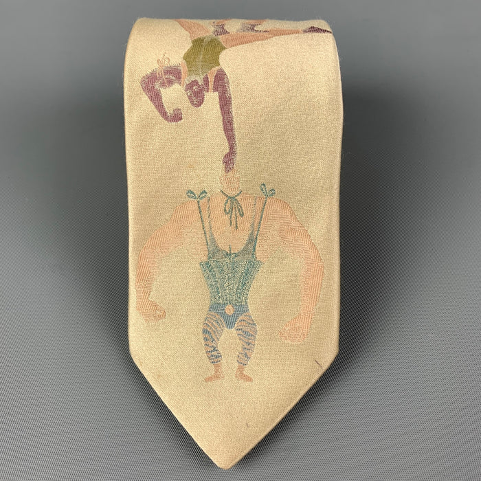 JEAN PAUL GAULTIER Yellow Blue Figures Silk Tie