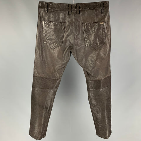DIESEL Size 31 Brown Leather Biker Casual Pants