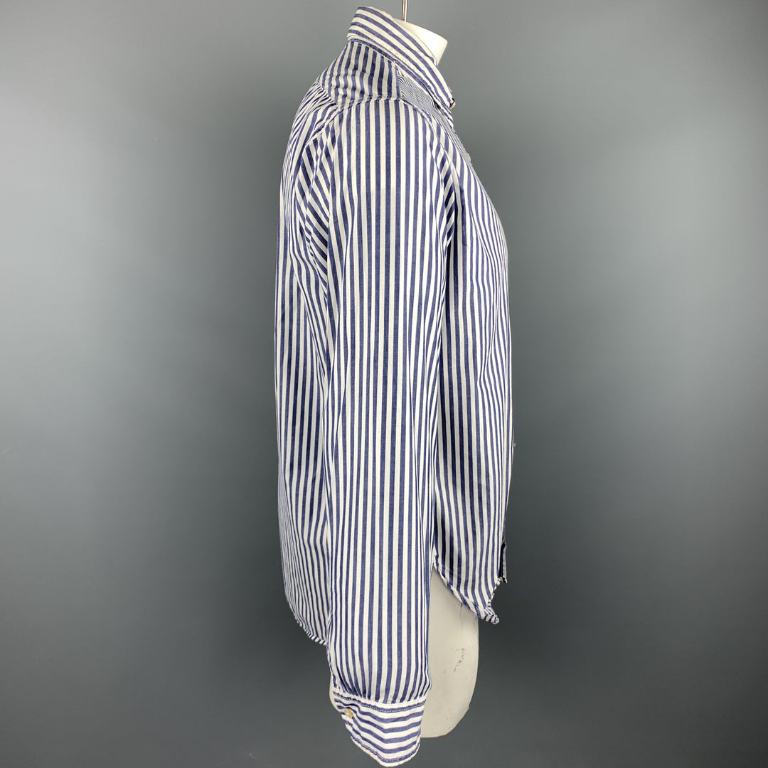 ENGINEERED GARMENTS Size L Navy & White Stripe Cotton Long Sleeve Shirt