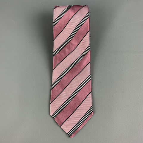 ERMENEGILDO ZEGNA Pink Black Diagonal Stripe Silk Tie