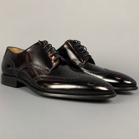 BALLY Size 7 Black Perforated Patent Leather Wingtip Lace Up Shoes