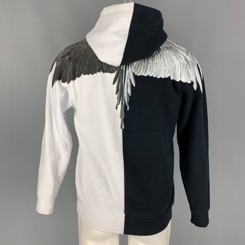 MARCELO BURLON Size XS Black & White Color Block Cotton Hoodie Sweatshirt