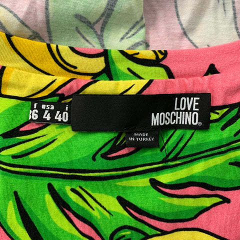 LOVE MOSCHINO Size 4 Pink & Green Banana Leaf Cotton T-Shirt