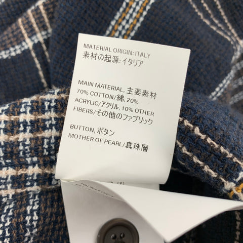 OUR LEGACY Size L Navy Brown White Plaid Cotton Acrylic Short Sleeve Shirt