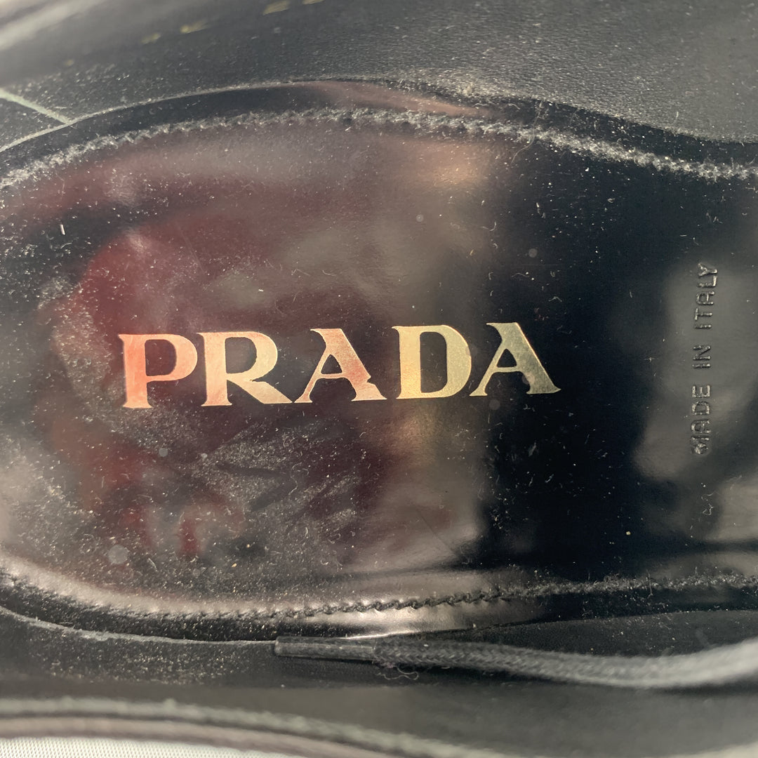 PRADA F/W 09 Size 8.5 Black Studded Leather Cap Toe Lace Up Shoes