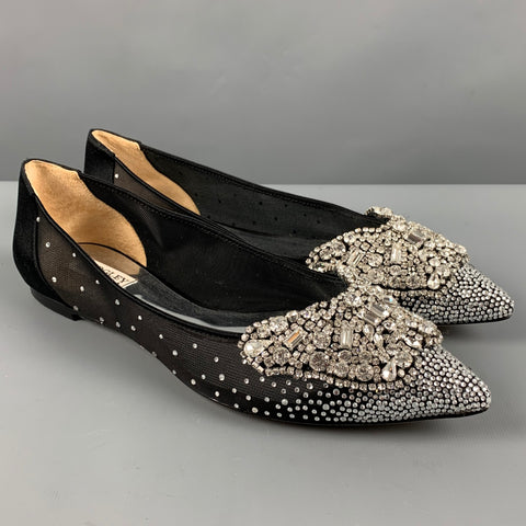 BADGLEY MISCHKA Talla 10 Zapatos planos sin cordones con cuentas de satén negro