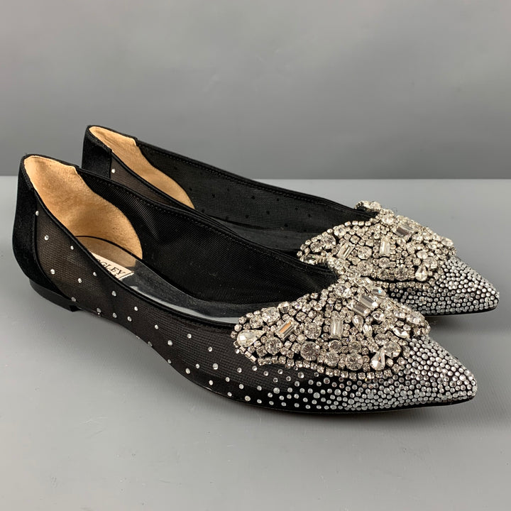 BADGLEY MISCHKA Talla 10 Zapatos planos sin cordones con cuentas de satén negro