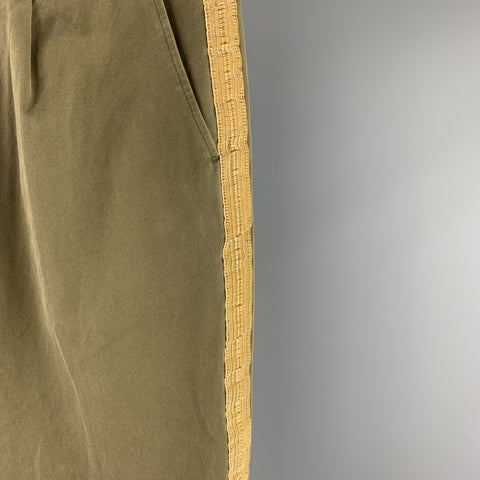 PALM ANGELS Size 38 Olive Cotton Gold Ribbon Stripe Button Fly Pleated Dress Pants
