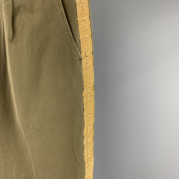 PALM ANGELS Taille 38 Olive Cotton Gold Ribbon Stripe Button Fly Pantalon habillé plissé