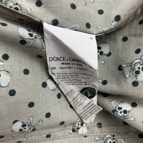 DOLCE & GABBANA Sicilia Size M Taupe & Black Skulls Cotton Button Down Long Sleeve Shirt