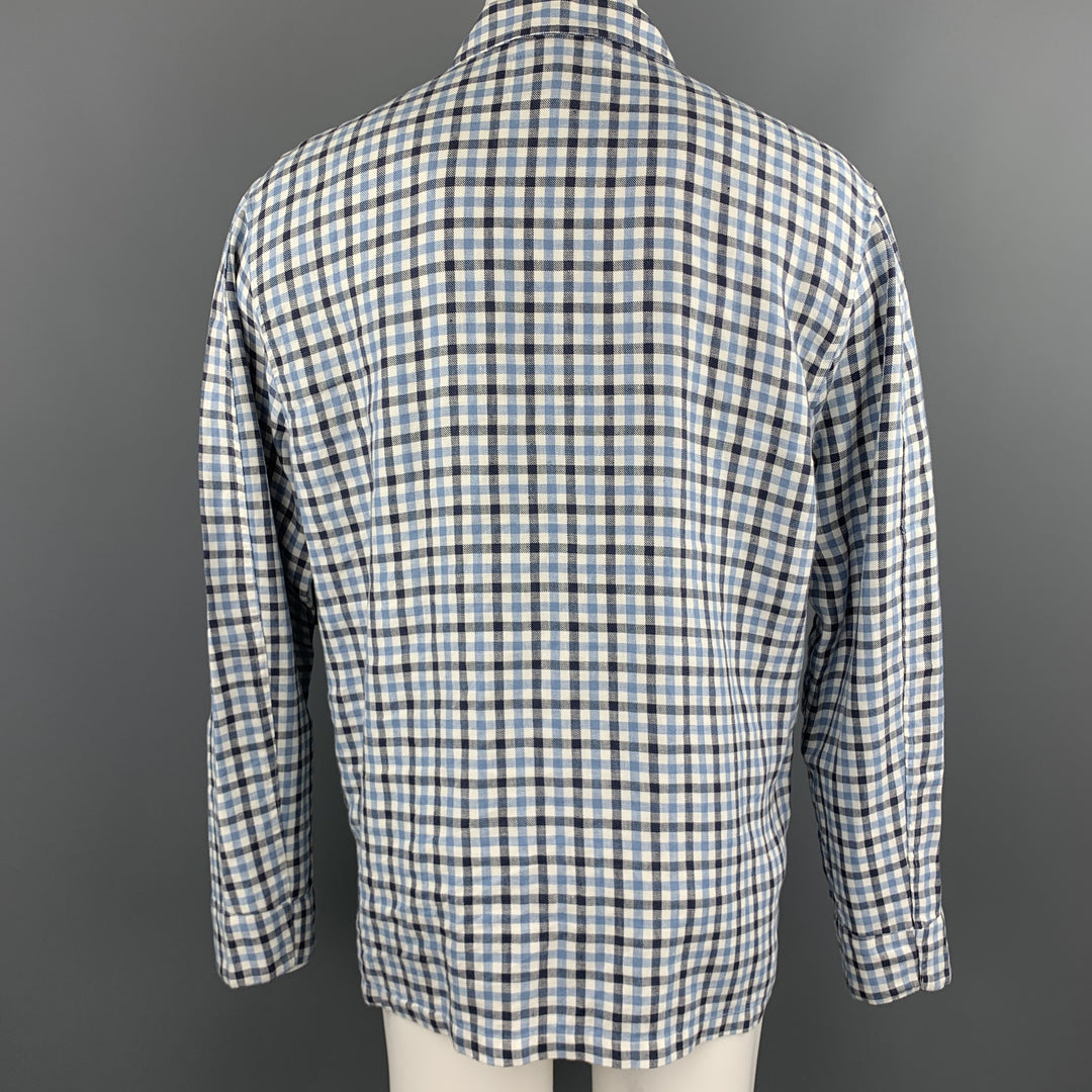 OUR LEGACY Size 40 White & Blue Checkered Plaid Cotton Oversized Shirt