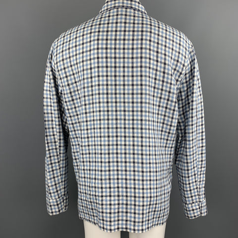 OUR LEGACY Size 40 White & Blue Checkered Plaid Cotton Oversized Shirt