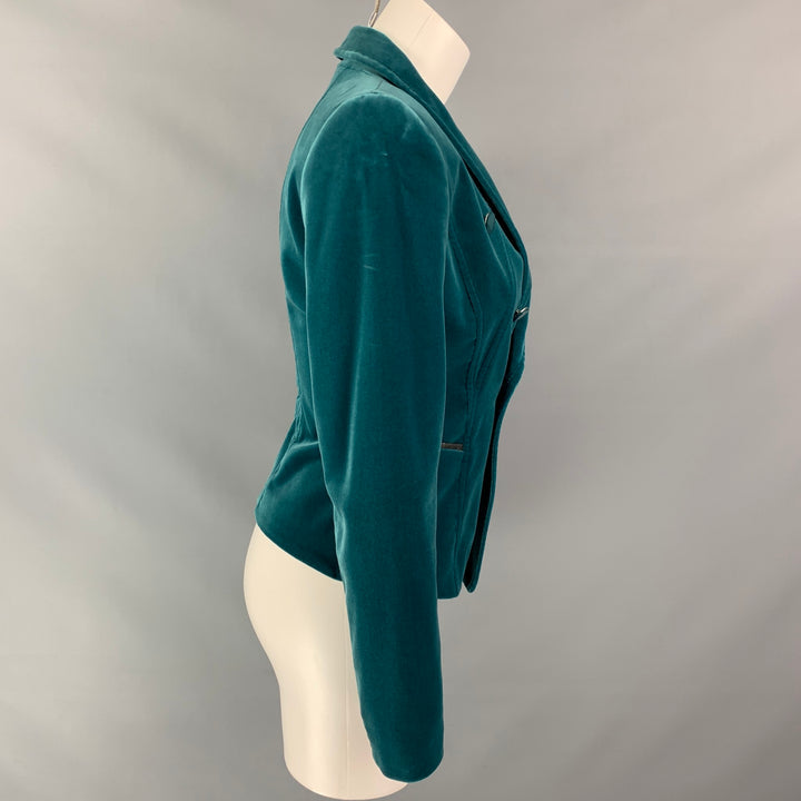 ESCADA Size 4 Green Cotton Blend Velvet Double Breasted Jacket