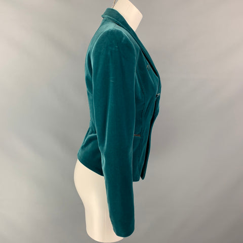 ESCADA Taille 4 Veste à double boutonnage en velours de coton mélangé vert