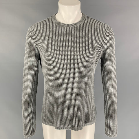 THEORY Size M Grey Waffle Knit Cotton Blend Long Sleeve Pullover