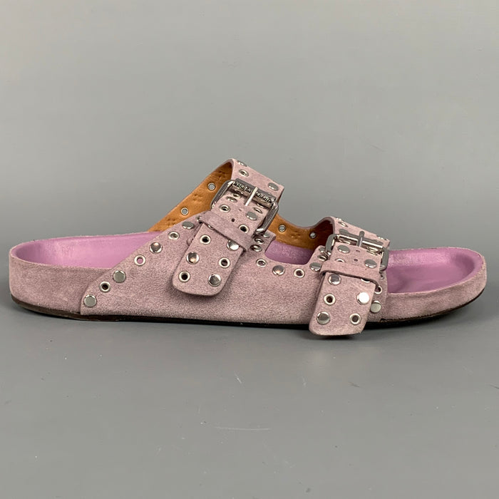 ISABEL MARANT Size 9 Purple & Silver Suede Studded Flats