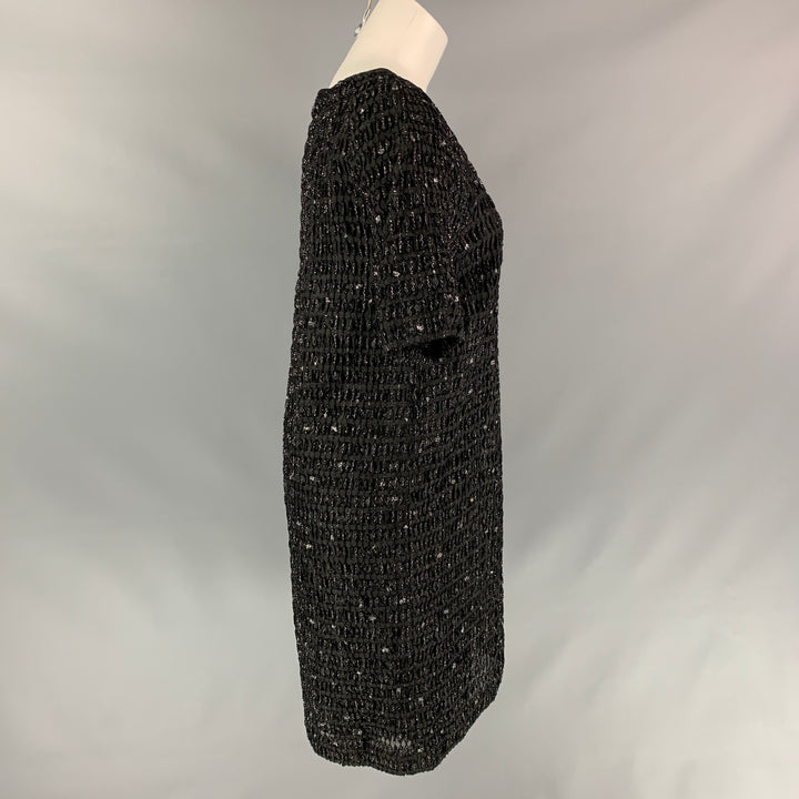 DRIES VAN NOTEN Size 8 Black & Silver Textured Polyamide Bend Shift Dress
