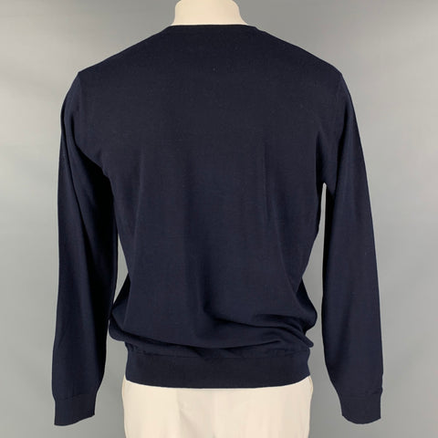 KITON Size L Navy Cashmere Silk V-Neck Pullover
