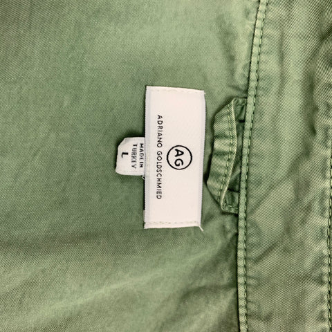 ADRIANO GOLDSCHMIED Size L Olive Cotton Elbow Patches Long Sleeve Shirt