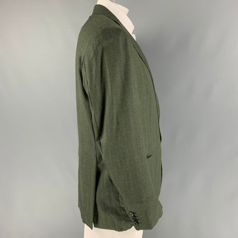 KITON Size 44 Green Herringbone Wool Notch Lapel Sport Coat