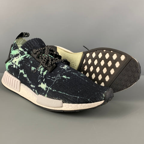 ADIDAS NMD R1 PK Size 12.5 Black Green Splattered Nylon Lace Up Sneakers