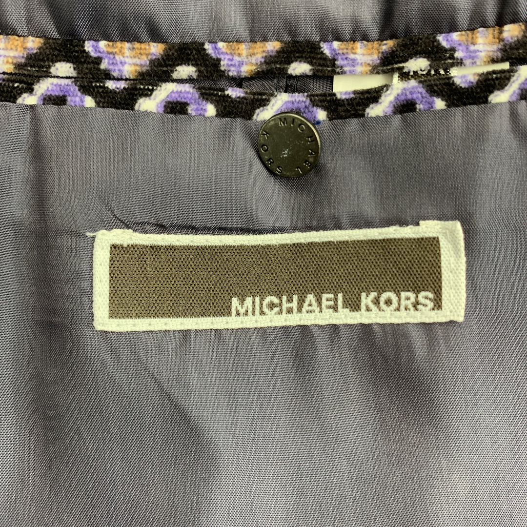 MICHAEL KORS Size 40 Purple & Black Print Cotton Velvet Peak Lapel Sport Coat