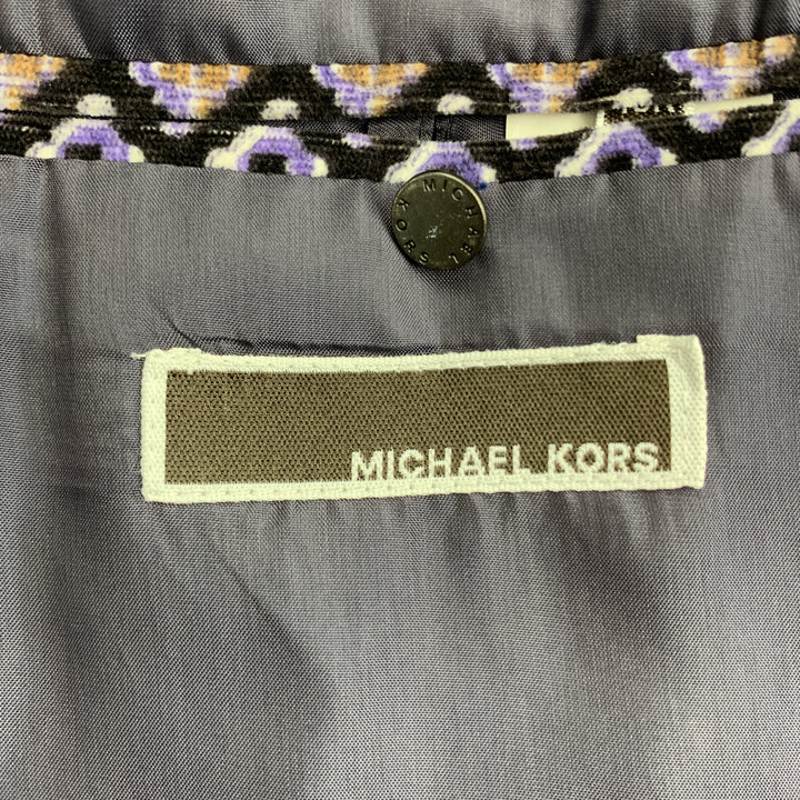 MICHAEL KORS Talla 40 Abrigo deportivo con solapa de pico de terciopelo de algodón con estampado morado y negro