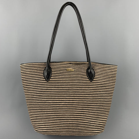 ERIC JAVITS Stripe Beige Straw Leather Tote Handbag & Leather Goods
