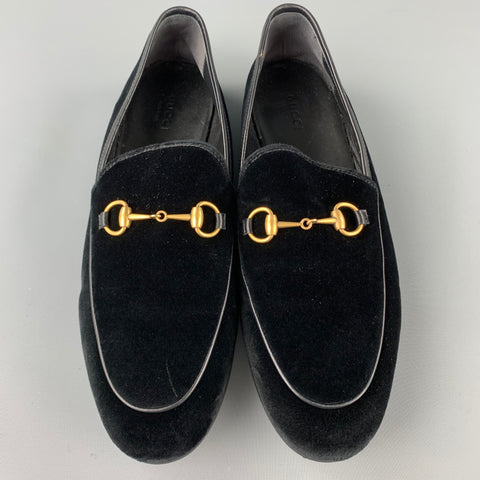 GUCCI New Jordaan Talla 10 Mocasines Horsebit de terciopelo negro