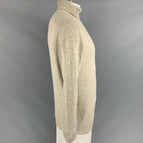 HARLEY Size L Oatmeal Knitted Wool Turtleneck Sweater