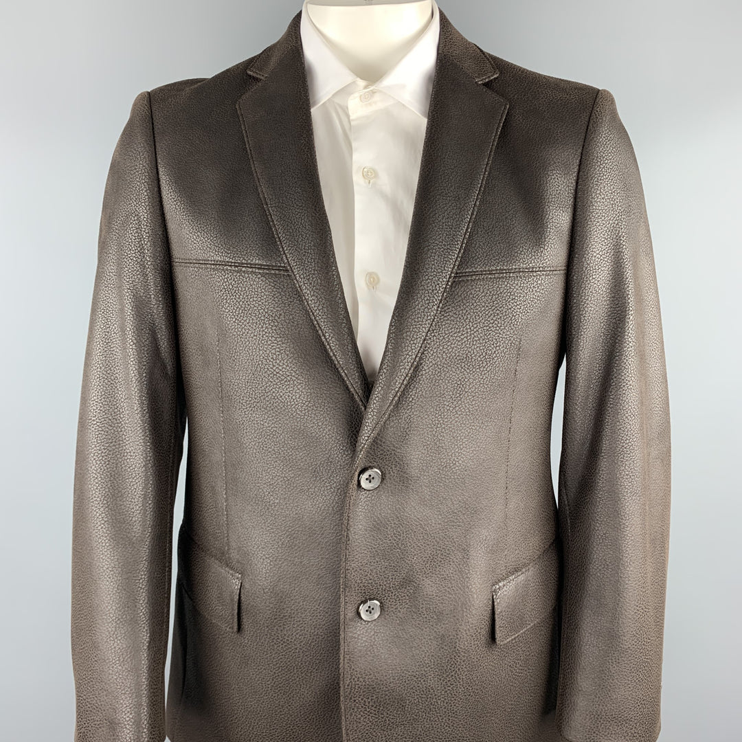 CICCHINI Size 40 Regular Brown Textured Polyester / Polyurthane Sport Coat