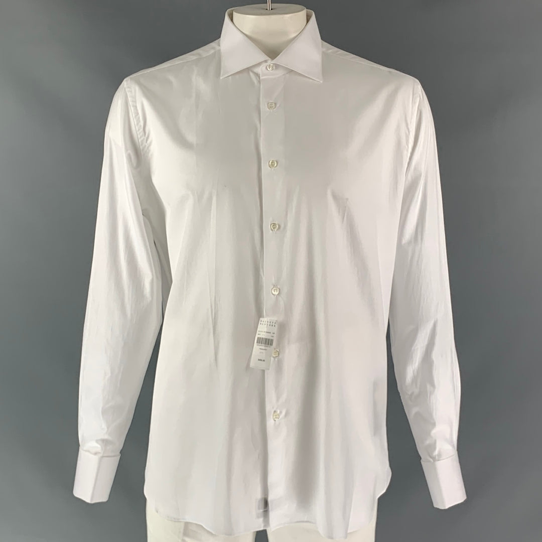 UMAN Size XL White Solid Cotton French Cuff Long Sleeve Shirt