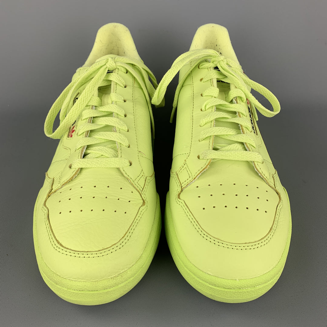 ADIDAS Size 10.5 Neon Green Solid Leather Lace Up Sneakers