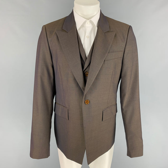 VIVIENNE WESTWOOD MAN Size 42 Brown Iridescent Wool Peak Lapel Sport Coat