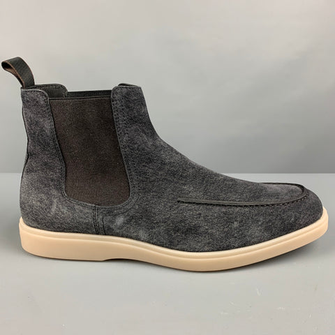SANTONI Size 11 Grey Textured Suede Pull On Boots